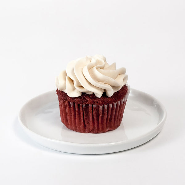 Red Velvet cupcake on a white plate